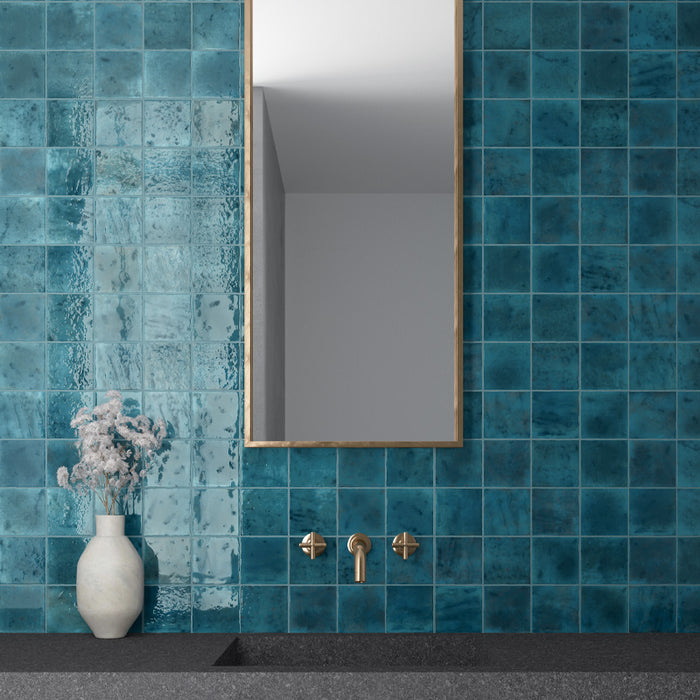 Malaga Amun Blue Square | Gloss | Wall Tile | 10cm x 10cm