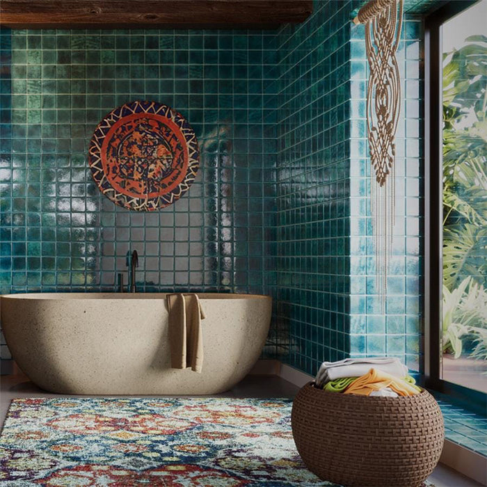 Malaga Amun Blue Square | Gloss | Wall Tile | 10cm x 10cm