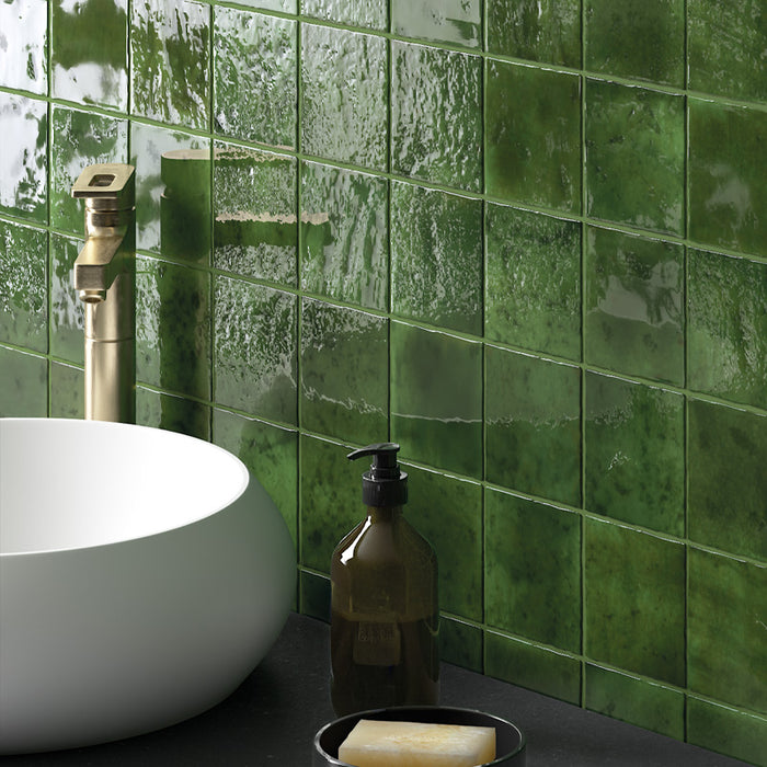 Malaga Tourmaline Green Square | Gloss | Wall Tile | 10cm x 10cm