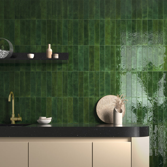 Malaga Tourmaline Green Brick | Gloss | Wall Tile | 6.5cm x 32.8cm