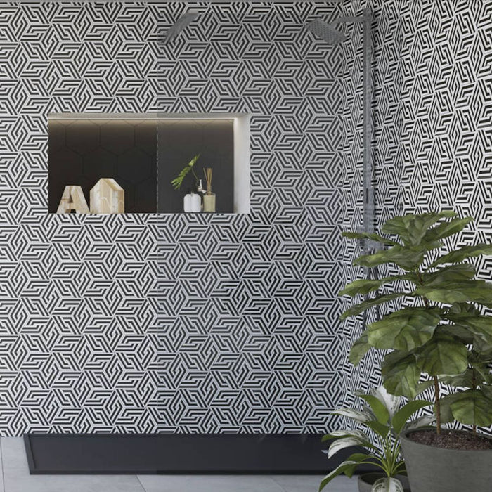 Axiom Black & White Hexagon Wall & Floor Tiles 22cm x 25cm