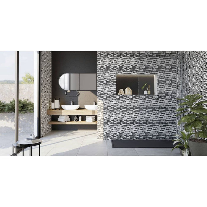 Axiom Black & White Hexagon Wall & Floor Tiles 22cm x 25cm