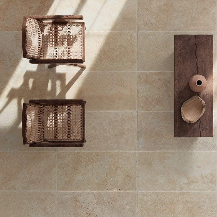 Monastry Flagstone XL Beige Travertine Porcelain Slabs 50cm x 100cm CUT TILE SAMPLE