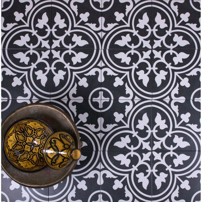 Paris Black Victorian Porcelain Hallway Tiles FULL TILE SAMPLE