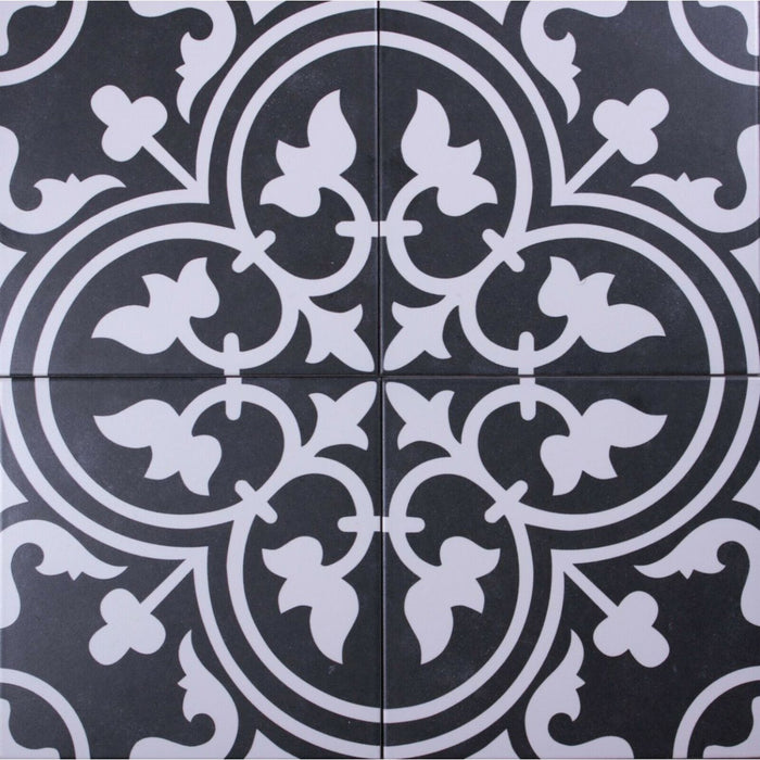 Paris Black Victorian Porcelain Hallway Tiles FULL TILE SAMPLE