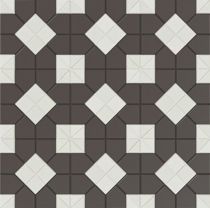 Belgravia Black & White B Mosaic Victorian style patterned Tiles 28cm x 28cm