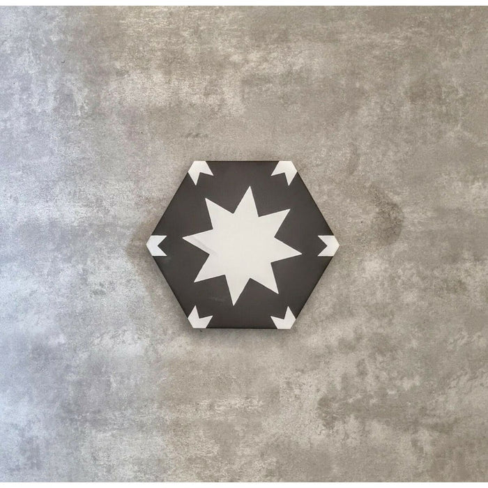 Kenitra Black Hexagon 18.7cm x 21.6cm FULL TILE SAMPLE