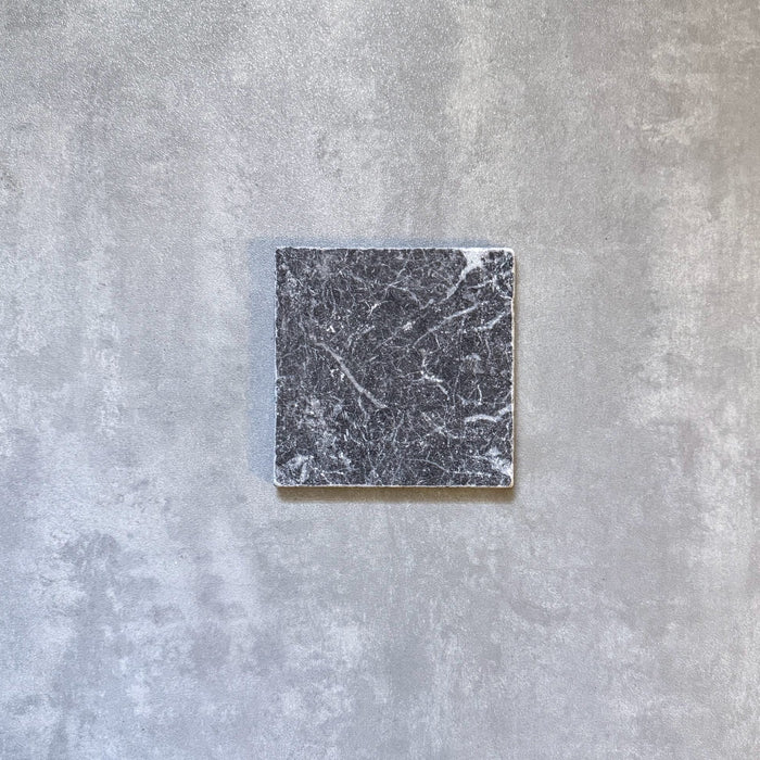 FULL TILE SAMPLE Fitzrovia Tumbled Black Marble Tile | 15cm x 15cm