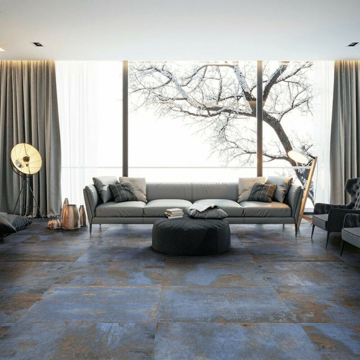 Furnace Blue Oxide Metallic Porcelain 60cm x 60cm CUT TILE SAMPLE