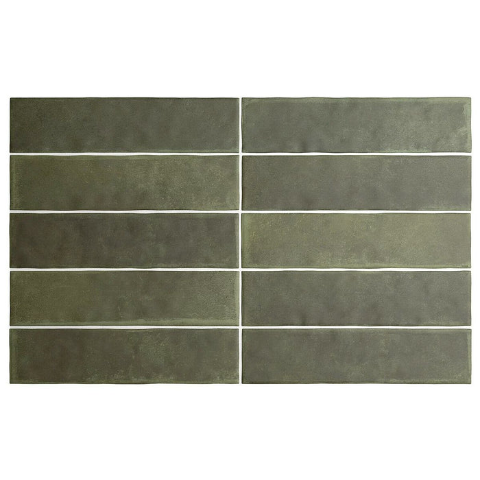 Shoreditch Brick Khaki Green Matt Porcelain Wall Tiles & Floor Tiles 6cm x 24.6cm Fireplace Tiles