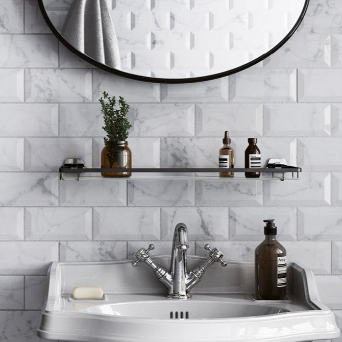 Carrara Marble Effect Bevelled  | Metro | Brick | 10cm x 20cm | Job Lot 3m2