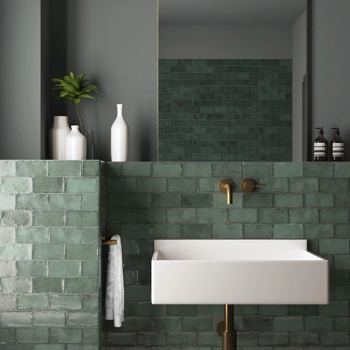 Cotswolds Rustic Green Pines Rustic Gloss Wall Tile 7.5 X 15cm ...