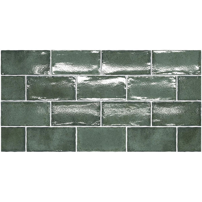 Lille Rustic Green Pines Rustic Gloss Wall Tile 7.5 X 15cm FULL TILE SAMPLE