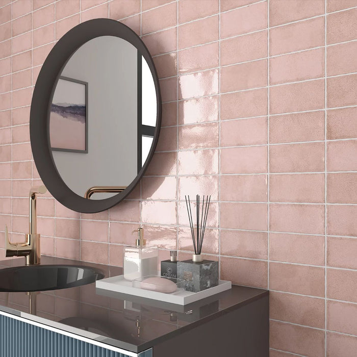 Lille Rustic Pink Dust Rustic Gloss Wall Tiles 7.5 X 15cm FULL TILE SAMPLE