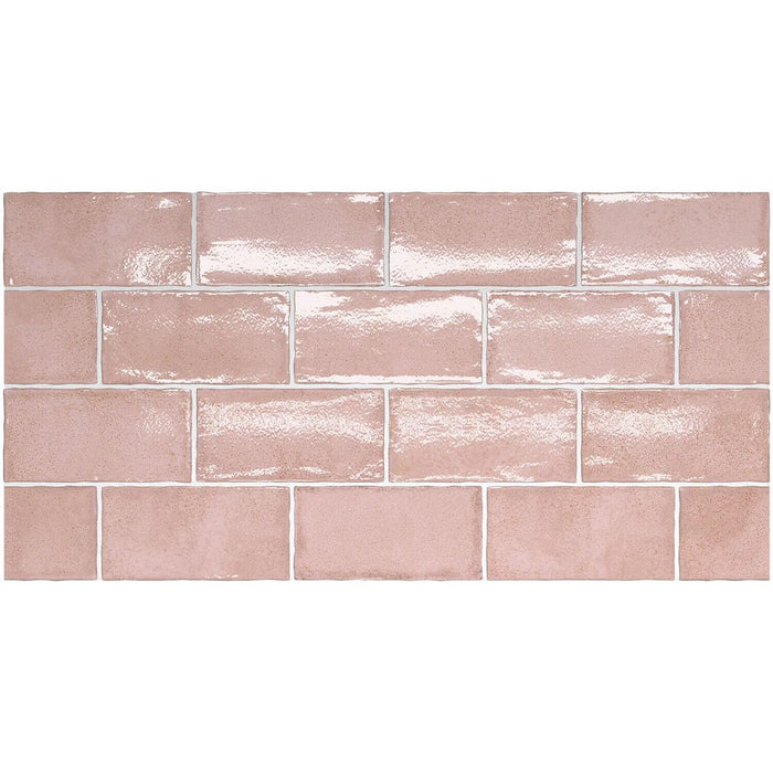 Lille Rustic Pink Dust Rustic Gloss Wall Tiles 7.5 X 15cm FULL TILE SAMPLE