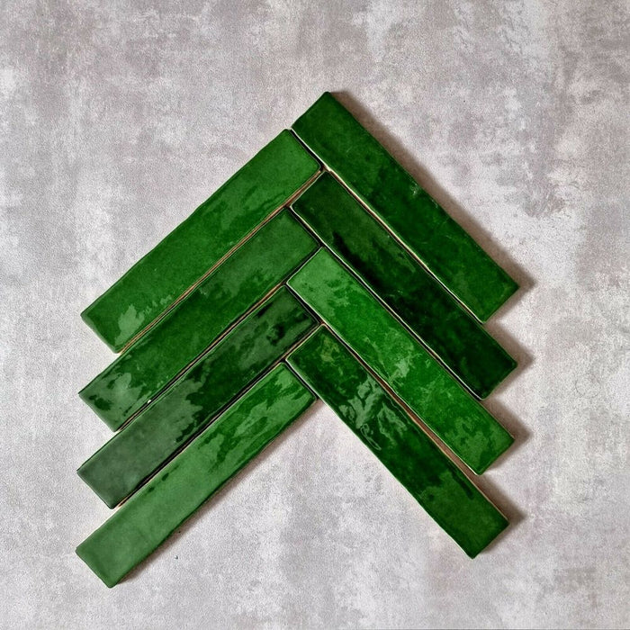 Lustre Victorian Emerald Green Brick Wall Tiles 5cm x 25cm FULL TILE SAMPLE