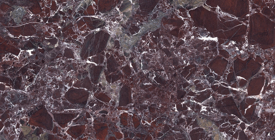 Grand Levant Rouge Polished Marble style | Porcelain Wall & Floor Tiles | 60cm x 120cm