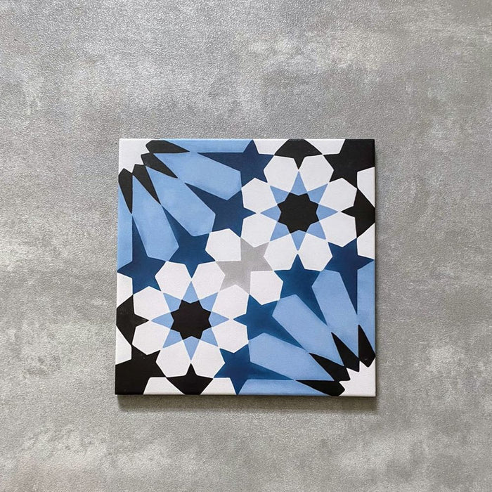 Fizaan Atlantic Blue White Moroccan Pattern  20cm x 20cm