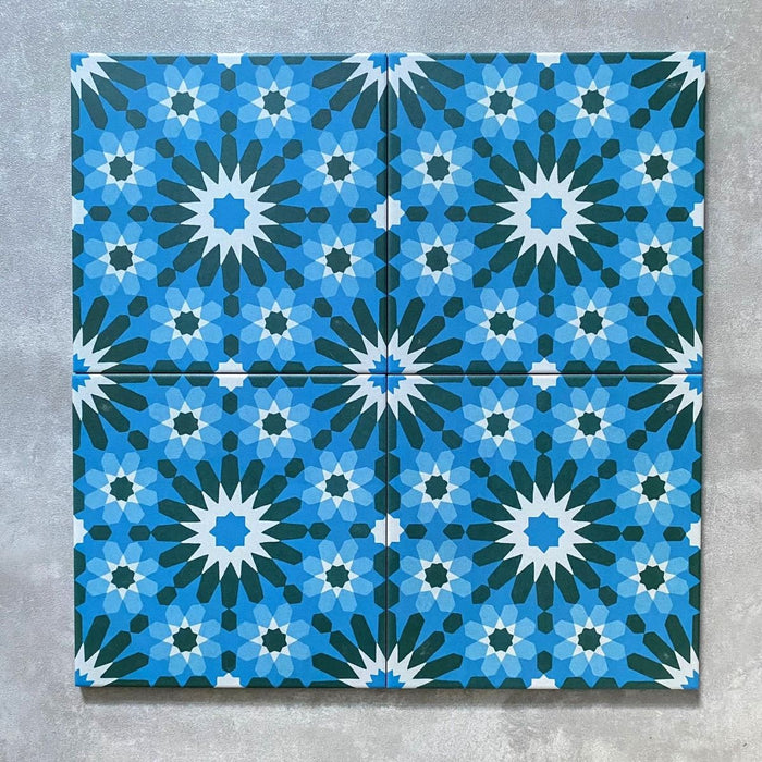 Fizaan Lake Blue Moroccan Pattern Tile  20cm x 20cm