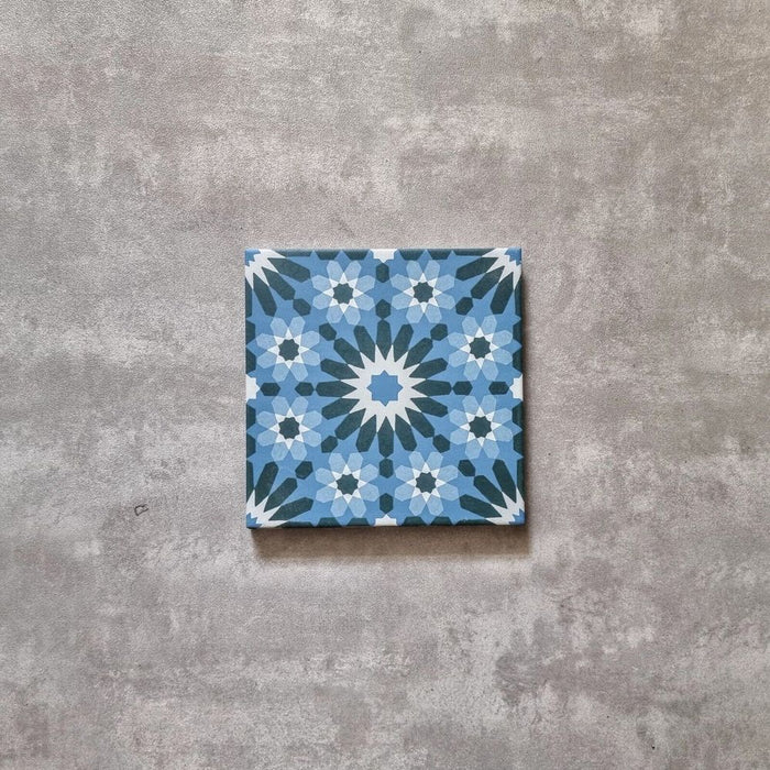 Fizaan Lake Blue Moroccan Pattern Tile  20cm x 20cm