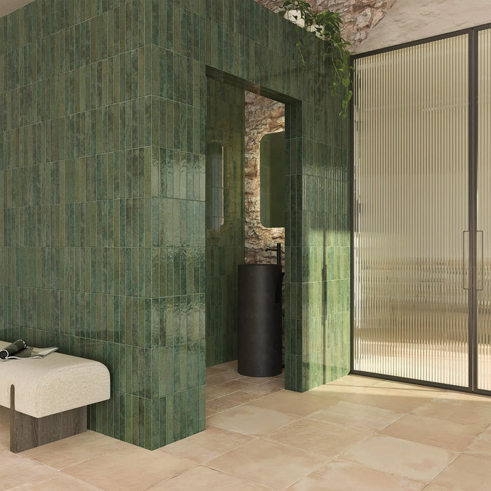 Elazar Brick Tile | Forest Green | Wall Tile | 5cm x 25cm | FULL TILE SAMPLE