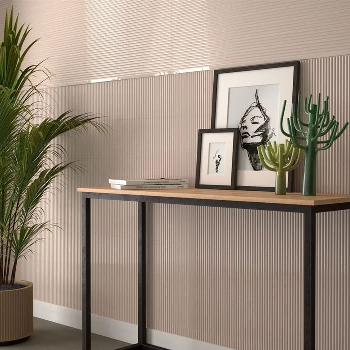 Rippled Brick 3D DECOR Tile | Beige | Gloss | 5cm x 20cm FULL TILE SAMPLE