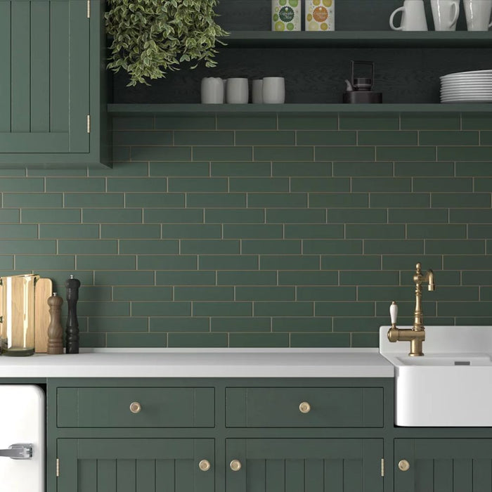 Rippled Brick Base  Tile | Laurel Green | Matt | 5cm x 20cm