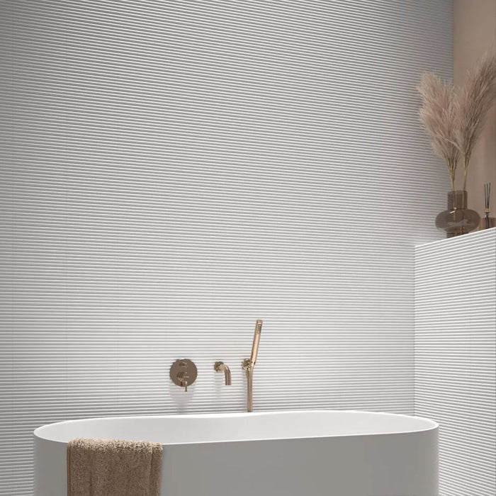 Rippled Brick 3D DECOR Tile | White | Matt | 5cm x 20cm FULL TILE SAMPLE