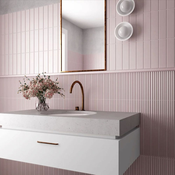 Rippled Brick 3D DECOR Tile | Stony Pink | Matt | 5cm x 20cm FULL TILE SAMPLE