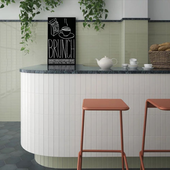 Rippled Brick Base  Tile | Tansy Green | Gloss | 5cm x 20cm FULL TILE SAMPLE