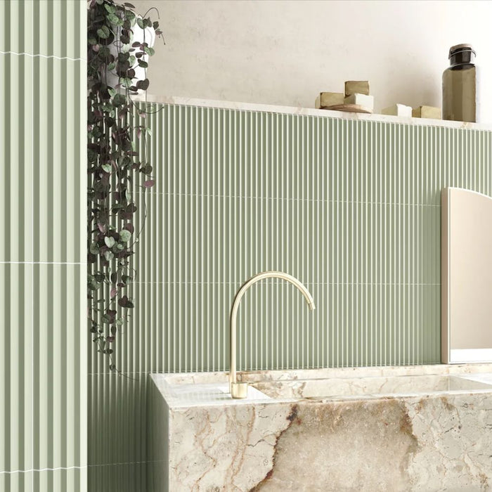 Rippled Brick 3D DECOR Tile | Tansy Green | Gloss | 5cm x 20cm