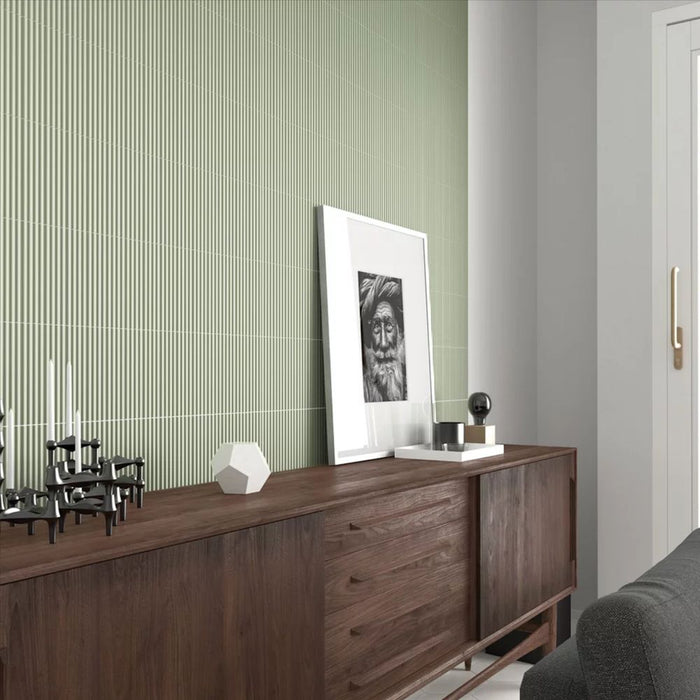 Rippled Brick 3D DECOR Tile | Tansy Green | Matt | 5cm x 20cm FULL TILE SAMPLE