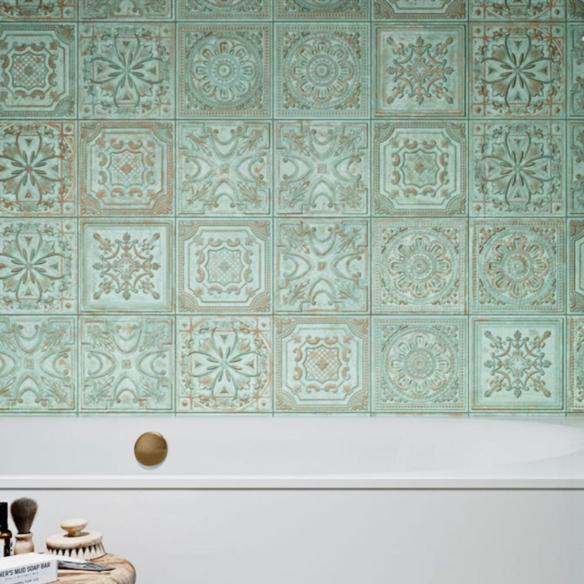 Regent Tin Green Embossed Wall Panel Tiles FULL TILE SAMPLE — Artisan ...