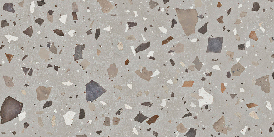 CUT TILE SAMPLE Riverstone Terrazzo Grey | *2CM* Outdoor Porcelain Tile Slabs | 50cm x 100cm