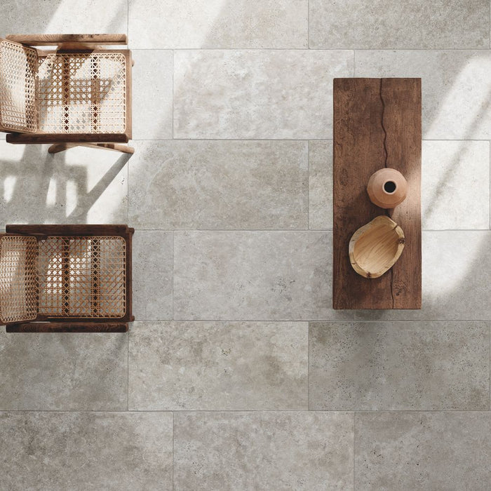 Monastry Flagstone XL Grey Travertine Porcelain CUT TILE SAMPLE