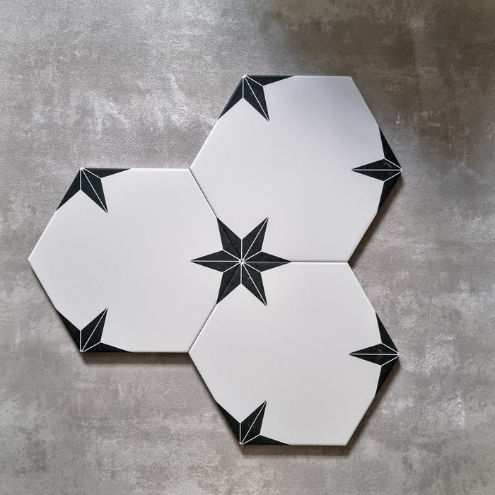 Pole Star Hexagon Black Star 22cm x 25cm FULL TILE SAMPLE