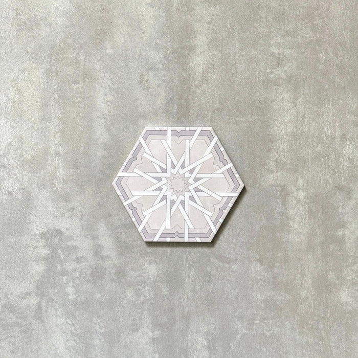 FULL TILE SAMPLE Maroush Mareshan Ice White Pattern Hexagon