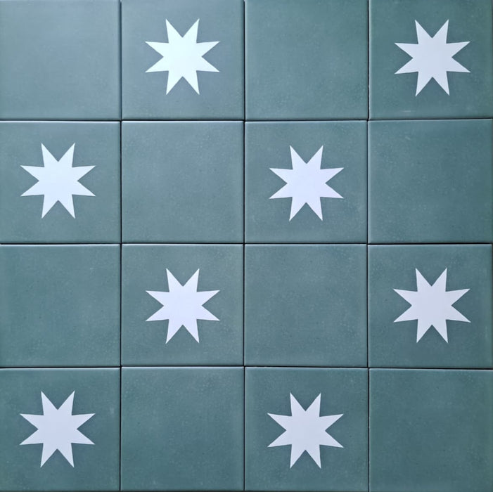 Hammamet Green Base MINI Moroccan Porcelain Wall & Floor Tile 15cm x 15cm