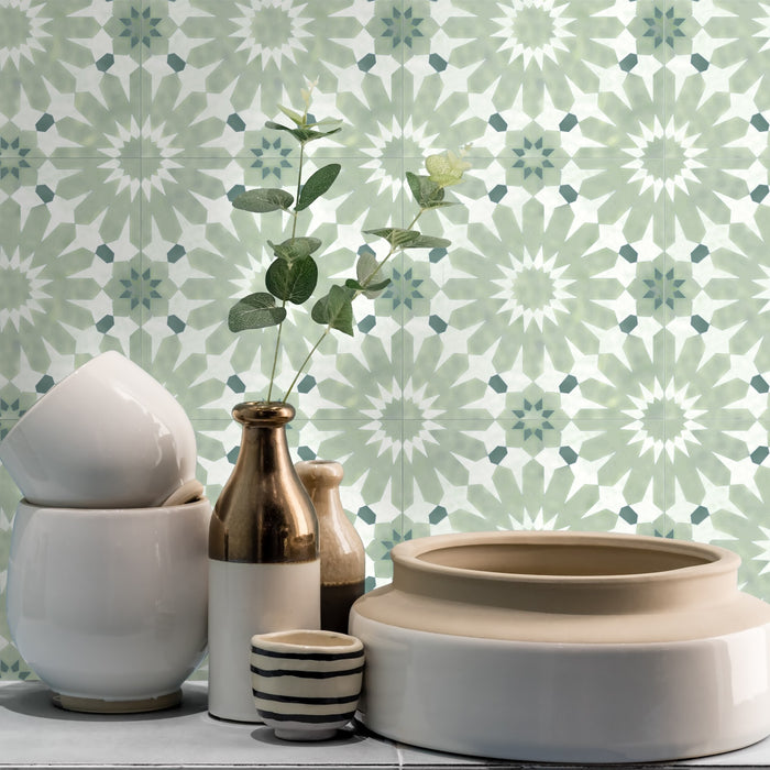 Fizaan Mini Jade Green Moroccan Pattern Tile 15cm x 15cm