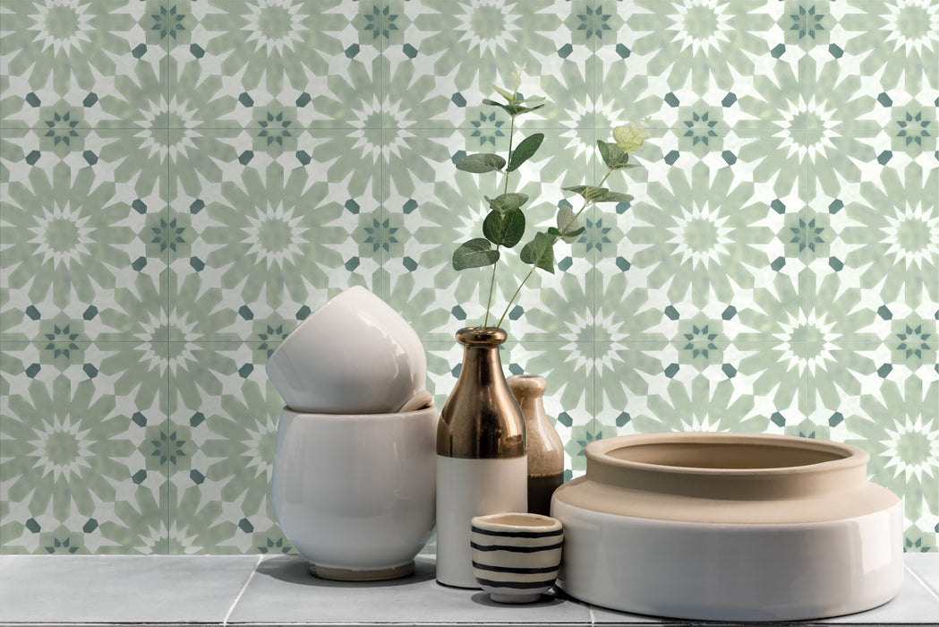Fizaan Mini Jade Green Moroccan Pattern Tile 15cm x 15cm