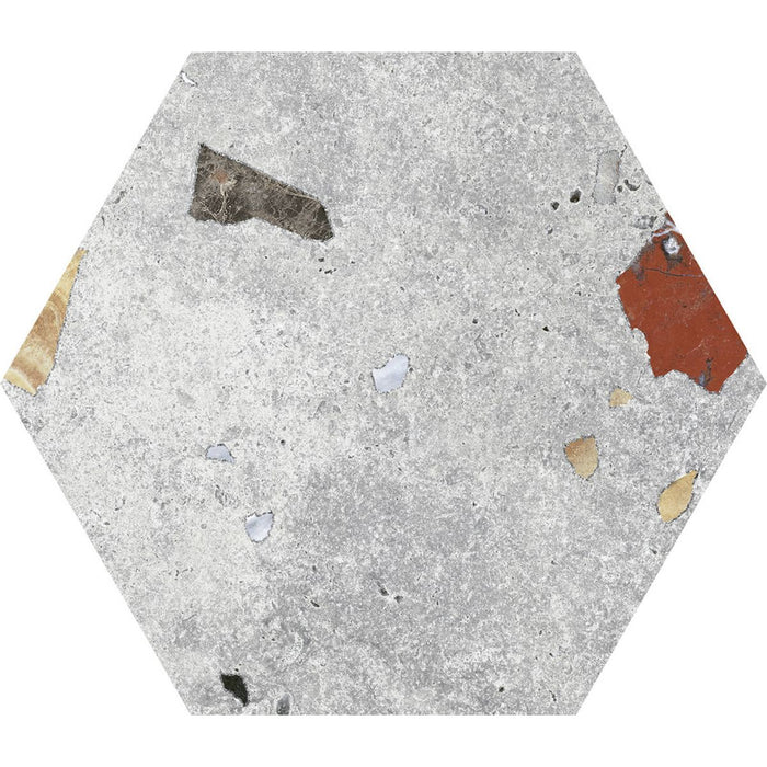 Tulsa Silver Terrazzo Hexagon Wall & Floor Tiles 25cm x 22cm FULL TILE SAMPLE