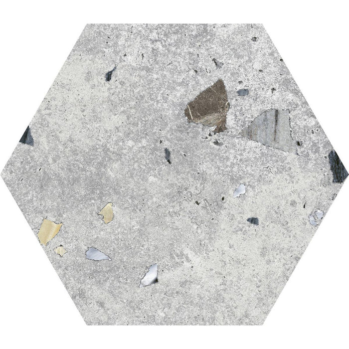 Tulsa Silver Terrazzo Hexagon Wall & Floor Tiles 25cm x 22cm FULL TILE SAMPLE