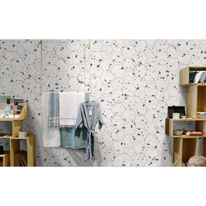 Tulsa White Terrazzo Hexagon Wall & Floor Tiles 25cm x 22cm