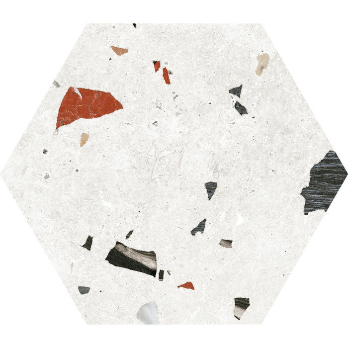 Tulsa White Terrazzo Hexagon Wall & Floor Tiles 25cm x 22cm FULL TILE SAMPLE