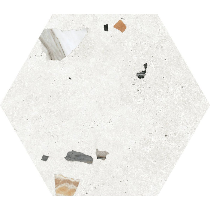 Tulsa White Terrazzo Hexagon Wall & Floor Tiles 25cm x 22cm FULL TILE SAMPLE