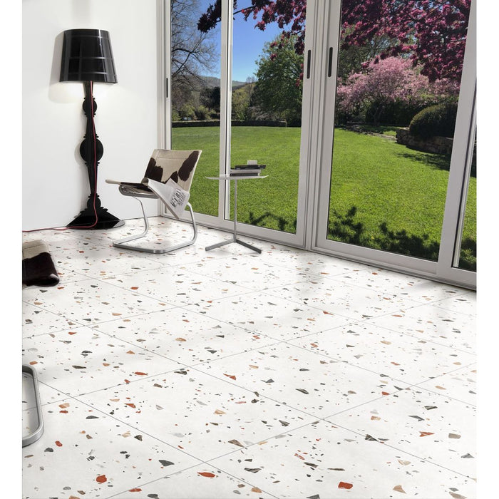 Tulsa White Terrazzo Square Wall & Floor Tiles 66cm x 66cm CUT TILE SAMPLE