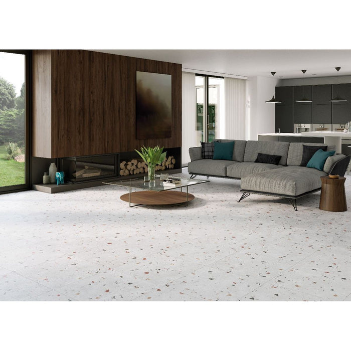 Tulsa White Terrazzo Square Wall & Floor Tiles 66cm x 66cm CUT TILE SAMPLE