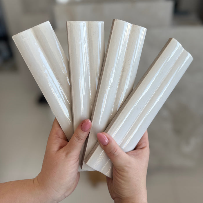 Mizu Antique Tile | White Tile | Fluted Decor | 6cm x 24cm