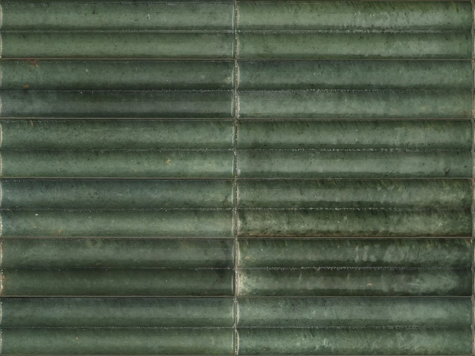 Mizu Tiles | Green Tiles | Fluted Decor | 6cm x 24cm | Porcelain
