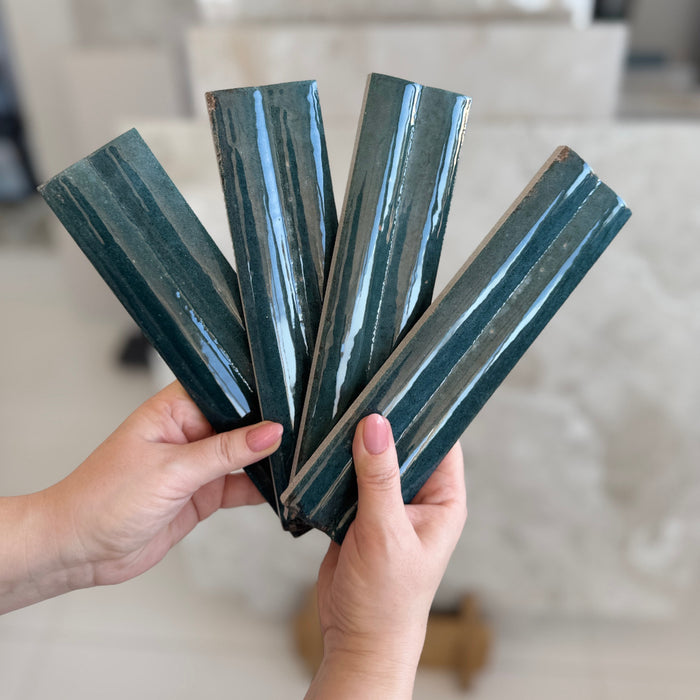 Mizu Tiles | Blue Tile | Fluted Decor | 6cm x 24cm | Porcelain
